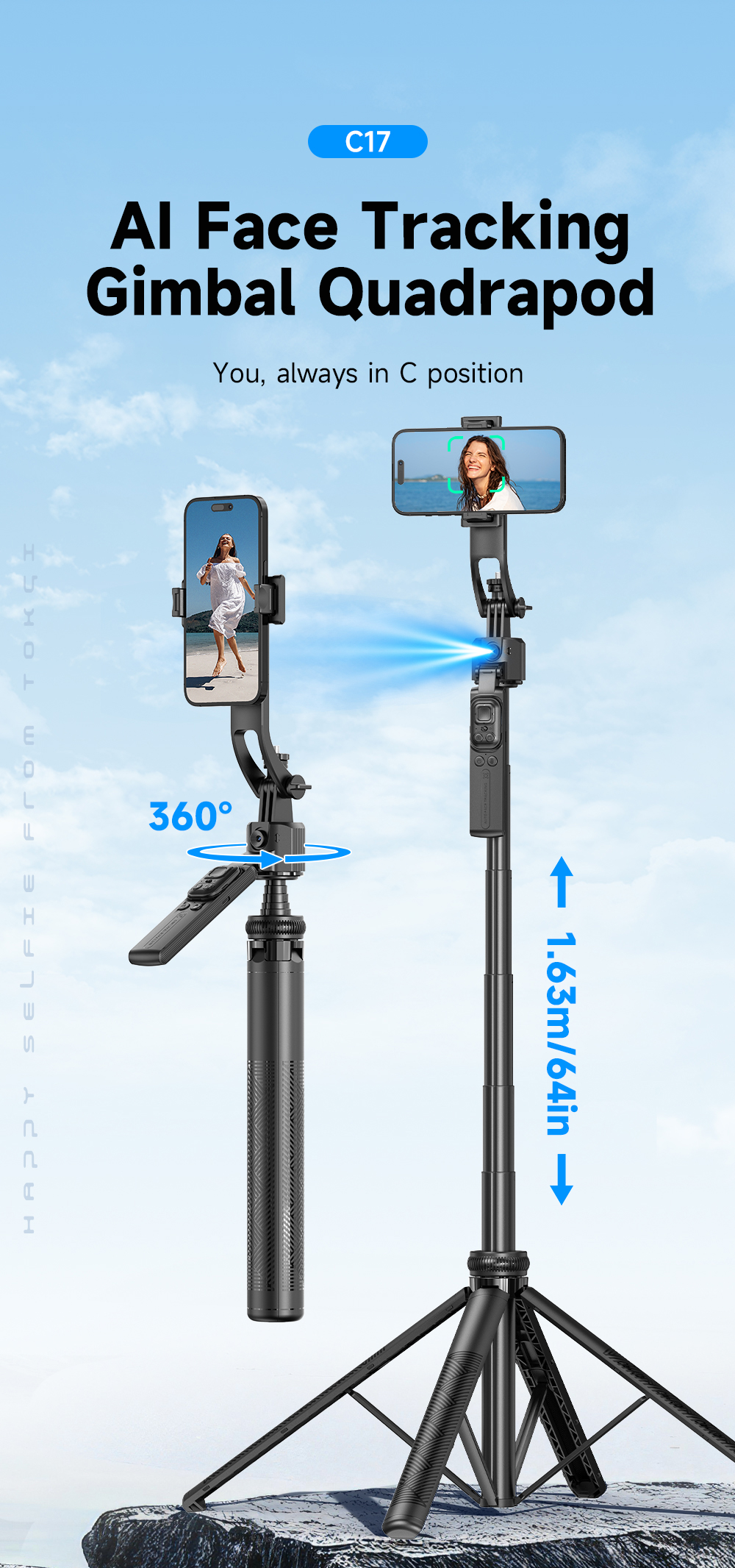 AI Face Tracking Gimbal with Large 4-Legs Tripod