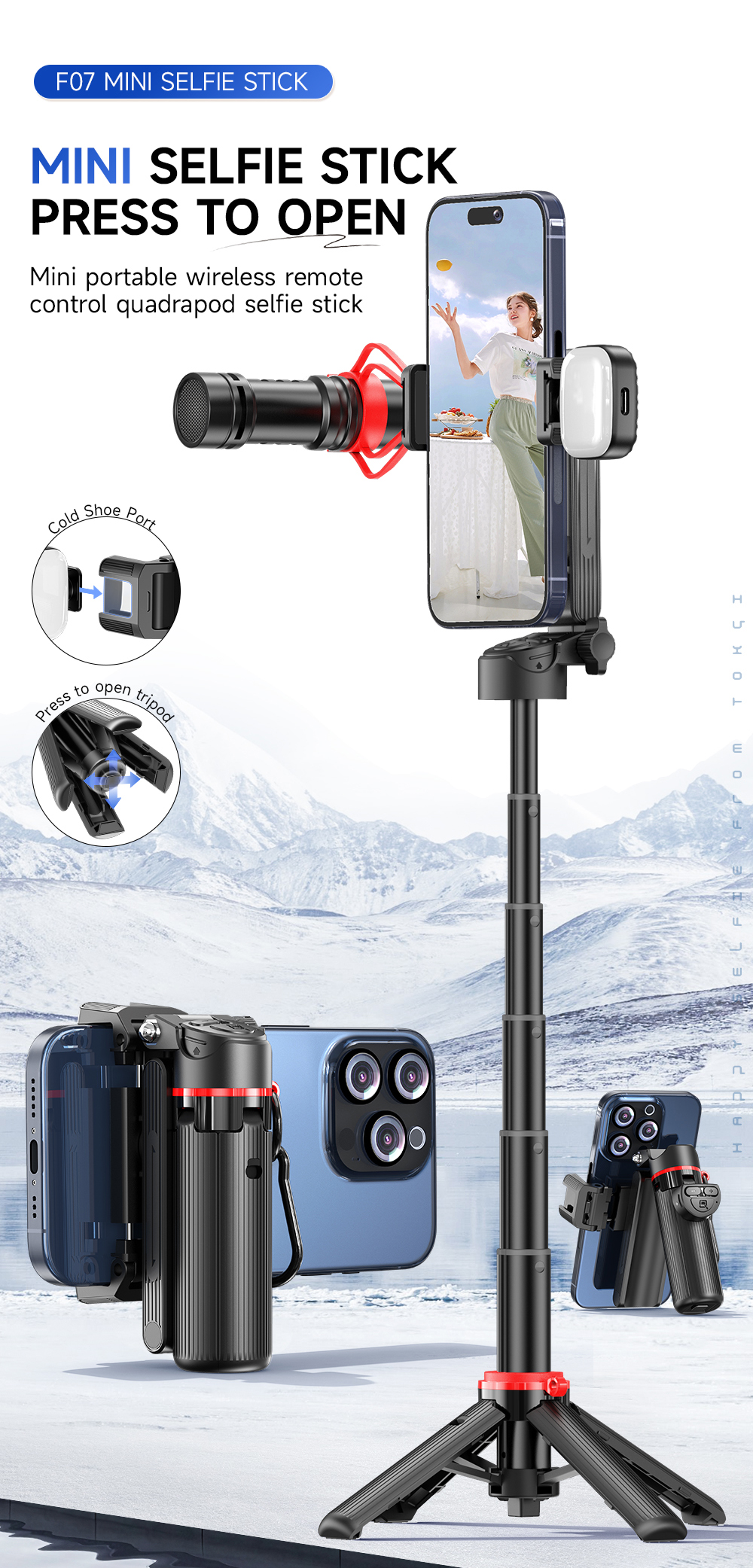 Mini Portable One-Button Pop Up Selfie Stick Tripod