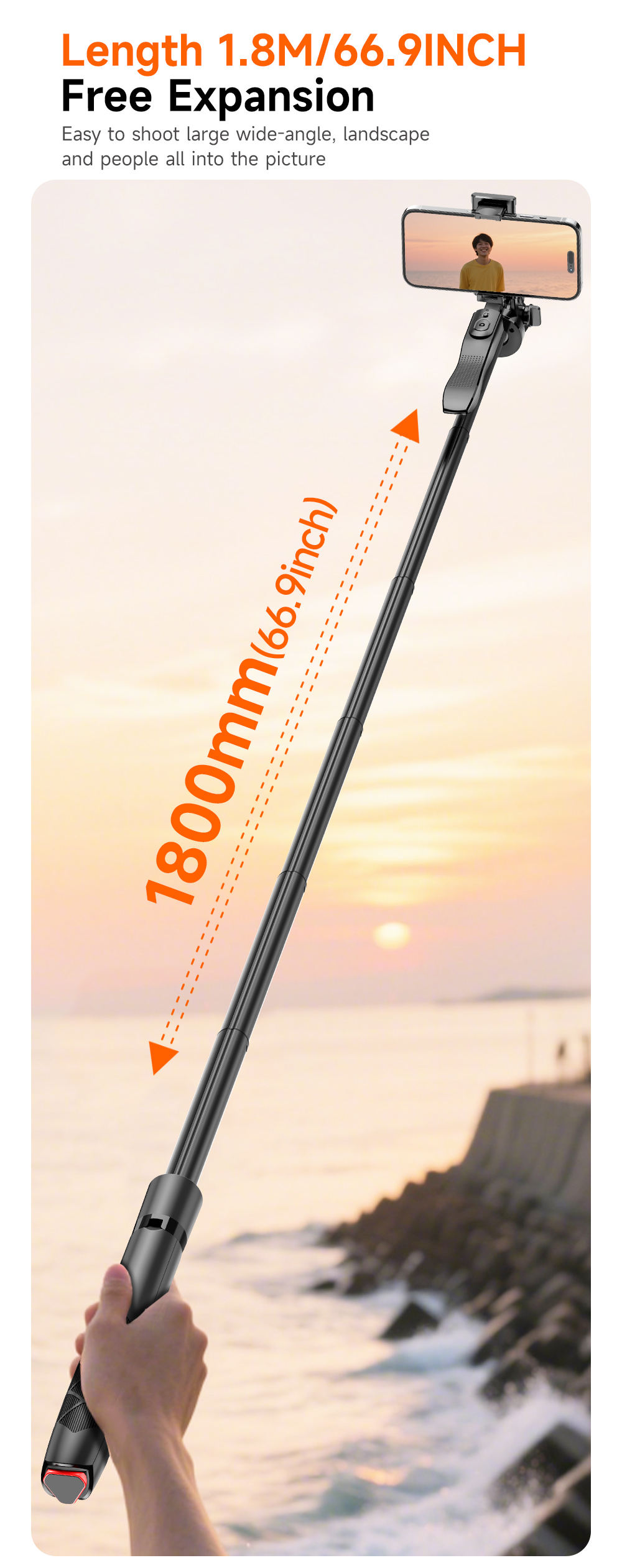 Auto Open Tripod with Balance Handle, Extra Long Extendable Selfie Stick - Image 11