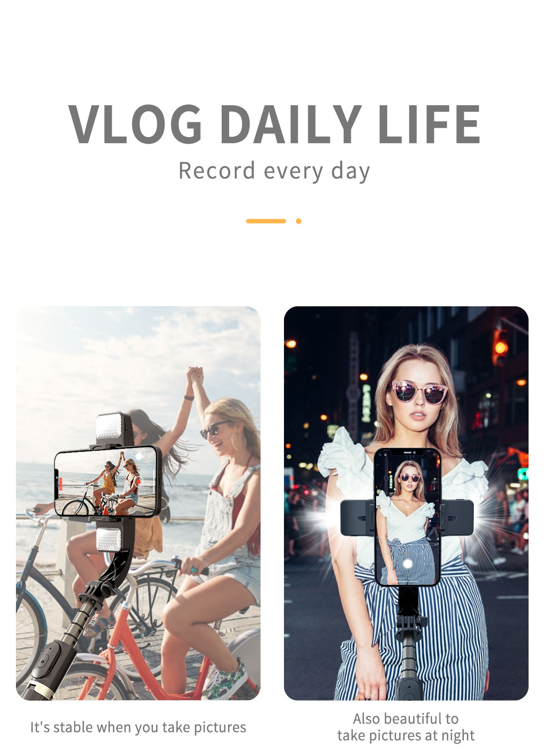 Dual Fill Light Anti-Shake Stabilizer Selfie Stick Tripod
