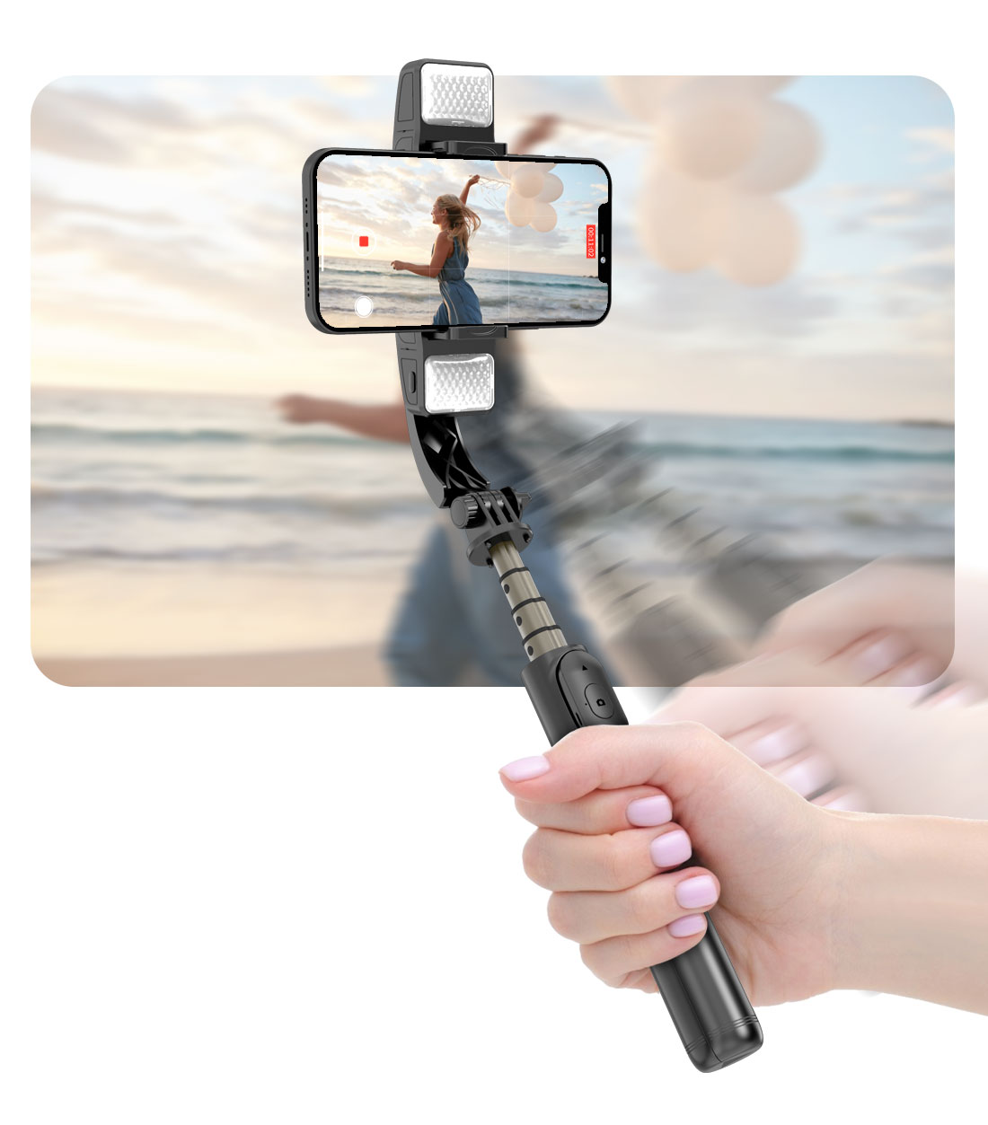 Dual Fill Light Anti-Shake Stabilizer Selfie Stick Tripod - Image 2